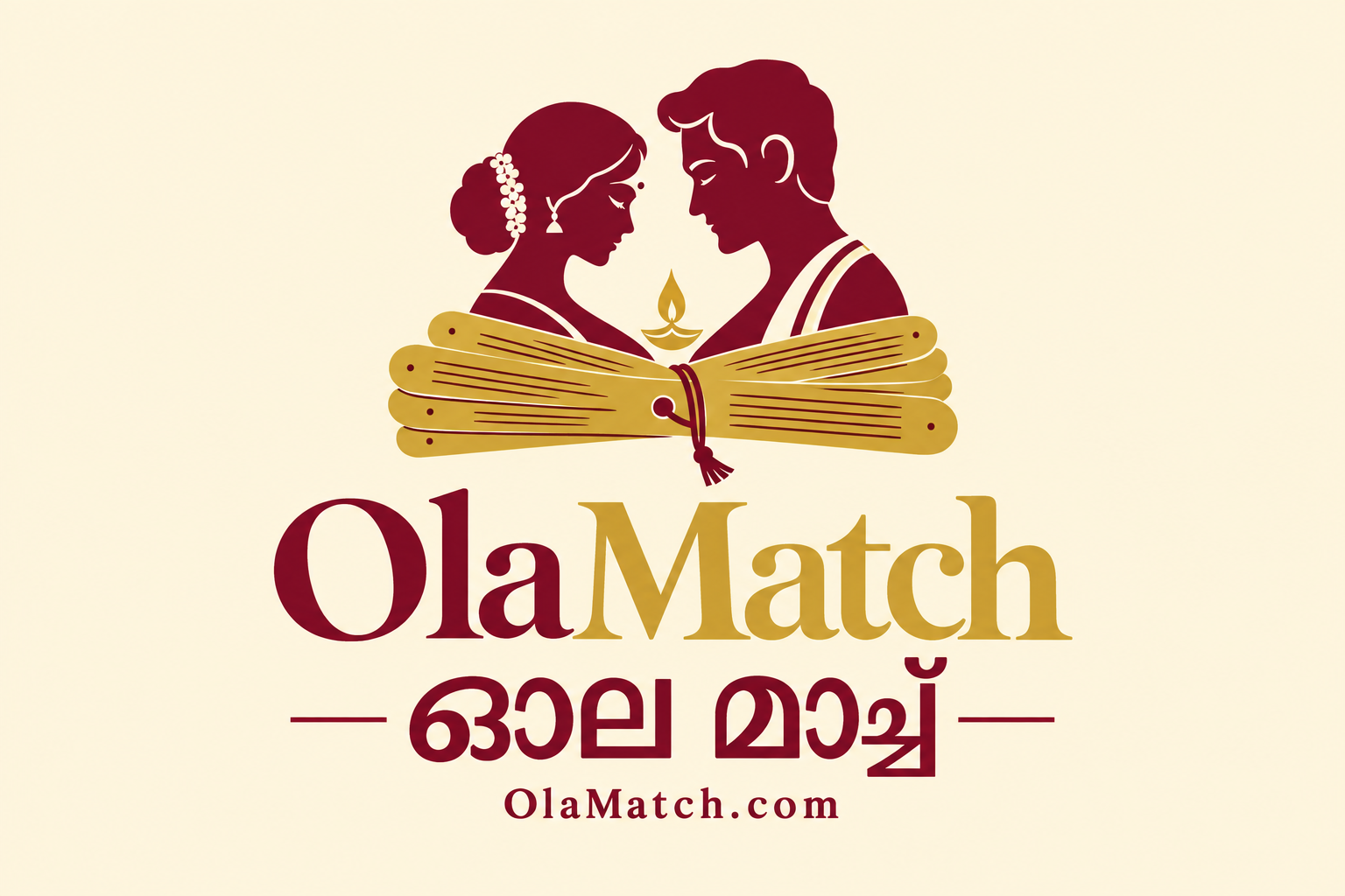 OlaMatch — ഓല മാച്ച്. Kerala couple, palm-leaf manuscript and lamp.